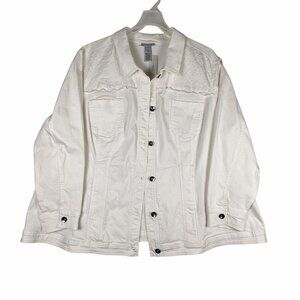 Catherines White Eyelet-Yoke Denim JacketSize 4X Feminine Western Boho NWT $75